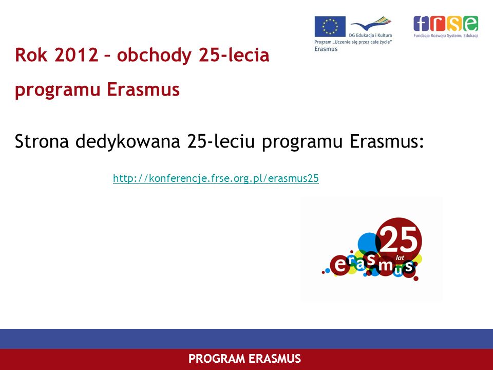 Rok 2012 – obchody 25-lecia programu Erasmus Strona dedykowana 25-leciu programu Erasmus: