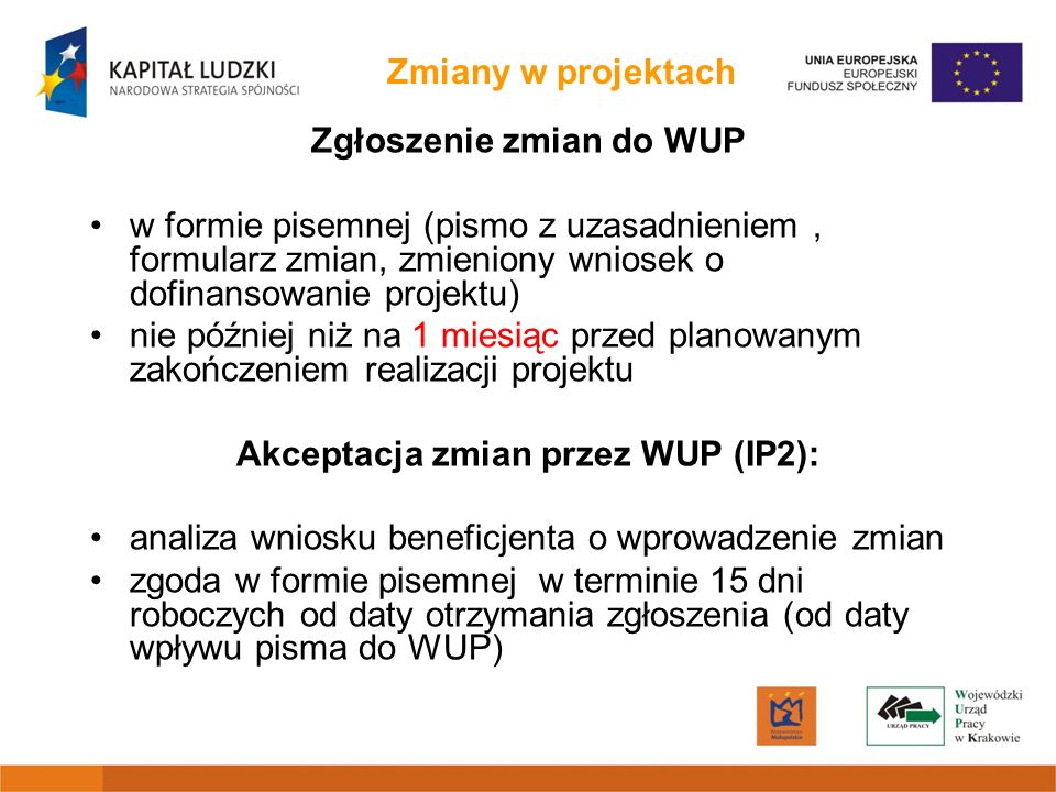 Zgłoszenie zmian do WUP Akceptacja zmian przez WUP (IP2):