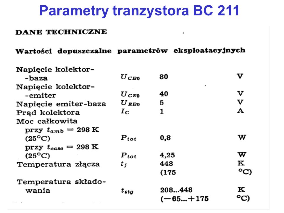 Parametry tranzystora BC 211