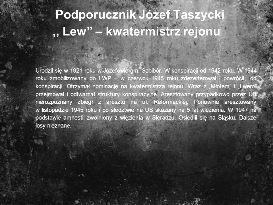 Podporucznik Józef Taszycki ,, Lew – kwatermistrz rejonu