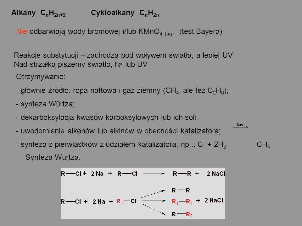Alkany CnH2n+2 Cykloalkany CnH2n