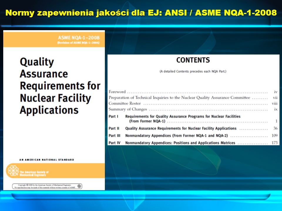 Normy zapewnienia jakości dla EJ: ANSI / ASME NQA