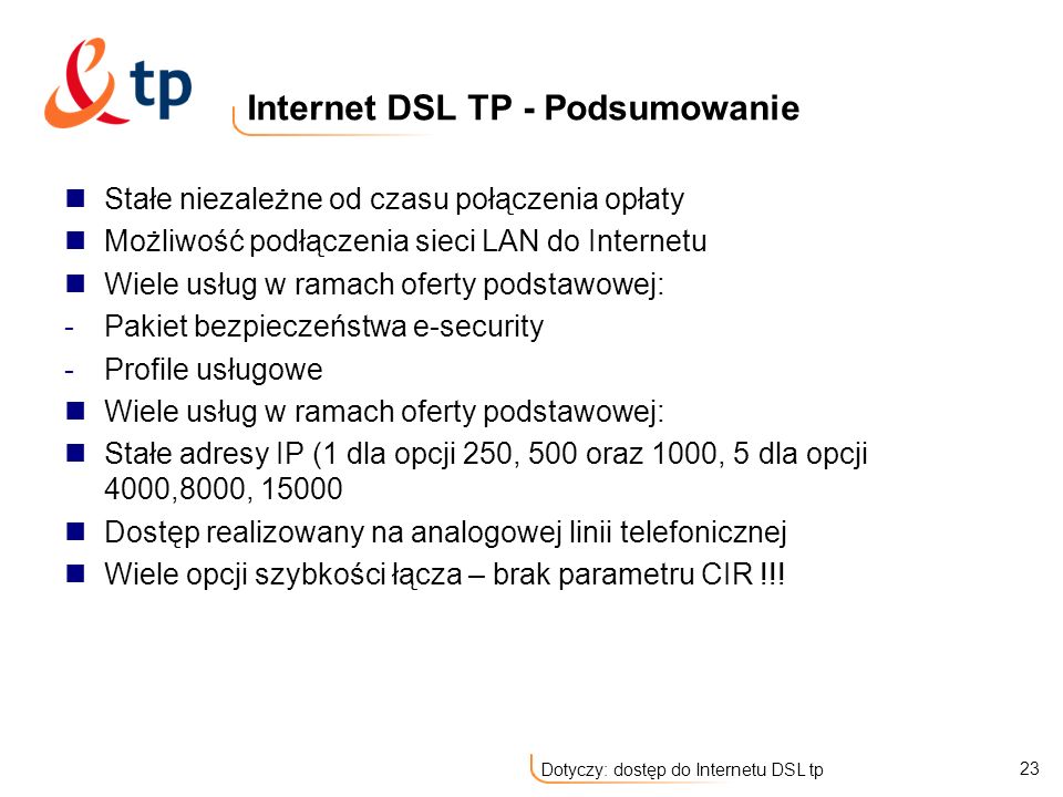Internet DSL TP - Podsumowanie