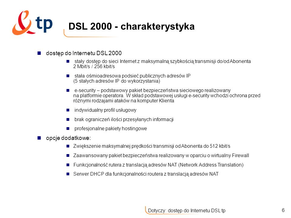 DSL charakterystyka dostęp do Internetu DSL 2000