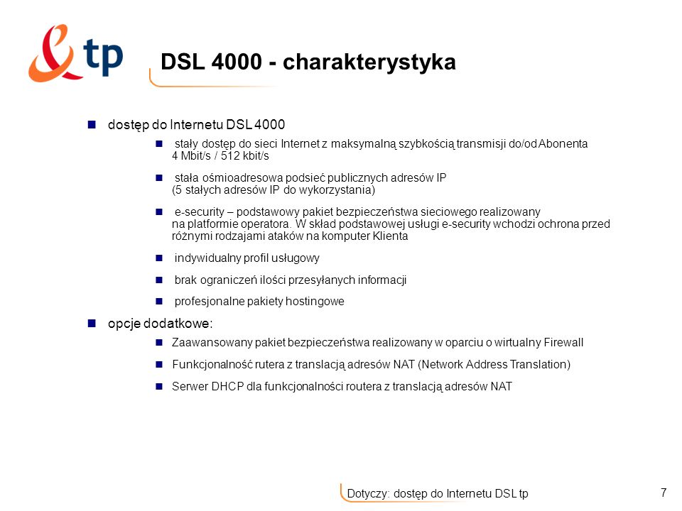DSL charakterystyka dostęp do Internetu DSL 4000