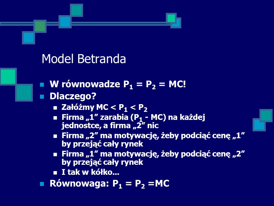 Model Betranda W równowadze P1 = P2 = MC! Dlaczego