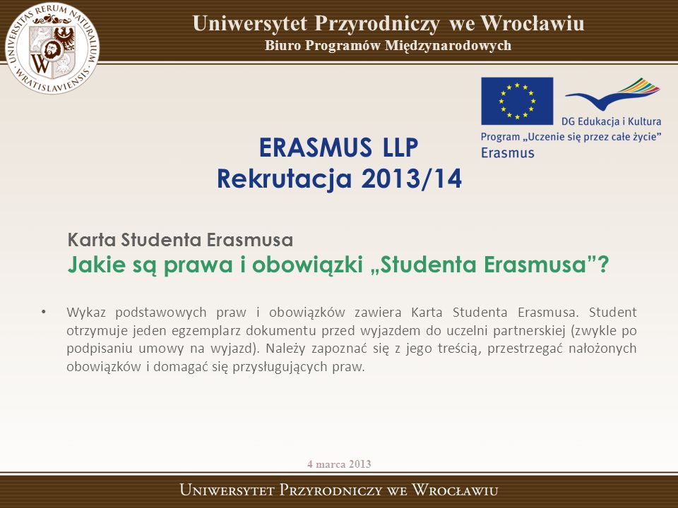 ERASMUS LLP Rekrutacja 2013/14