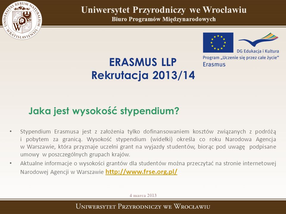 ERASMUS LLP Rekrutacja 2013/14