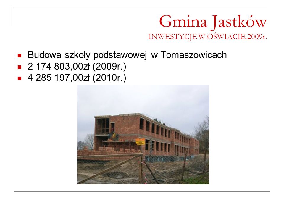 Gmina Jastków INWESTYCJE W OŚWIACIE 2009r.
