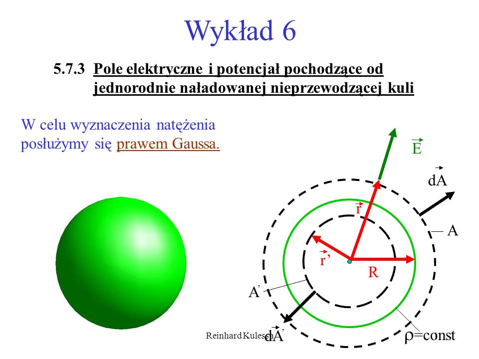 Wykład Pole elektryczne i potencjał pochodzące od jednorodnie naładowanej nieprzewodzącej kuli.