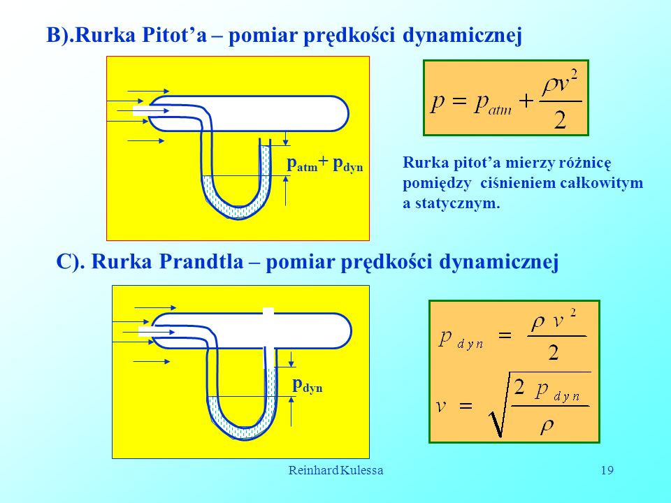 B).Rurka Pitot’a – pomiar prędkości dynamicznej