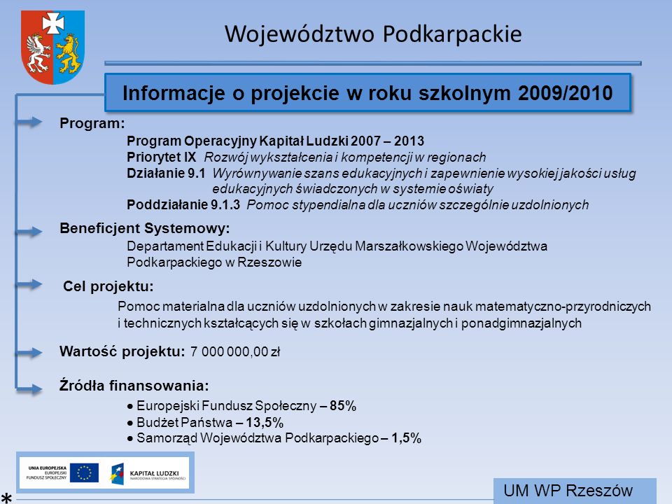 Informacje o projekcie w roku szkolnym 2009/2010