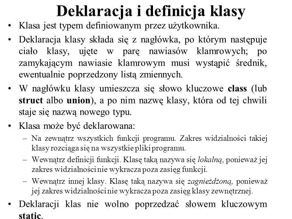Deklaracja i definicja klasy