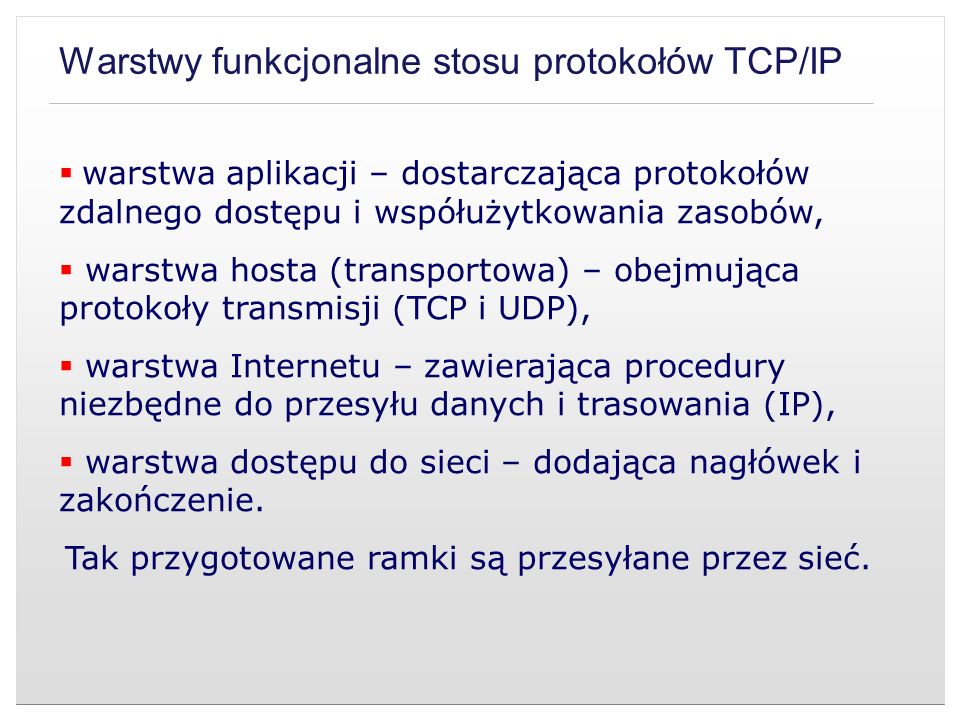 Warstwy funkcjonalne stosu protokołów TCP/IP