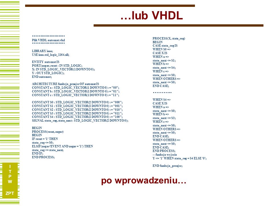 …lub VHDL po wprowadzeniu… ……….. *********************