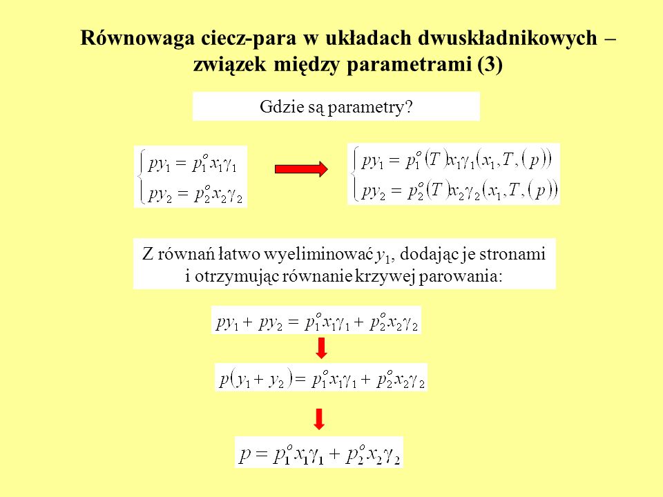 Równowaga ciecz-para w układach dwuskładnikowych – związek między parametrami (3)