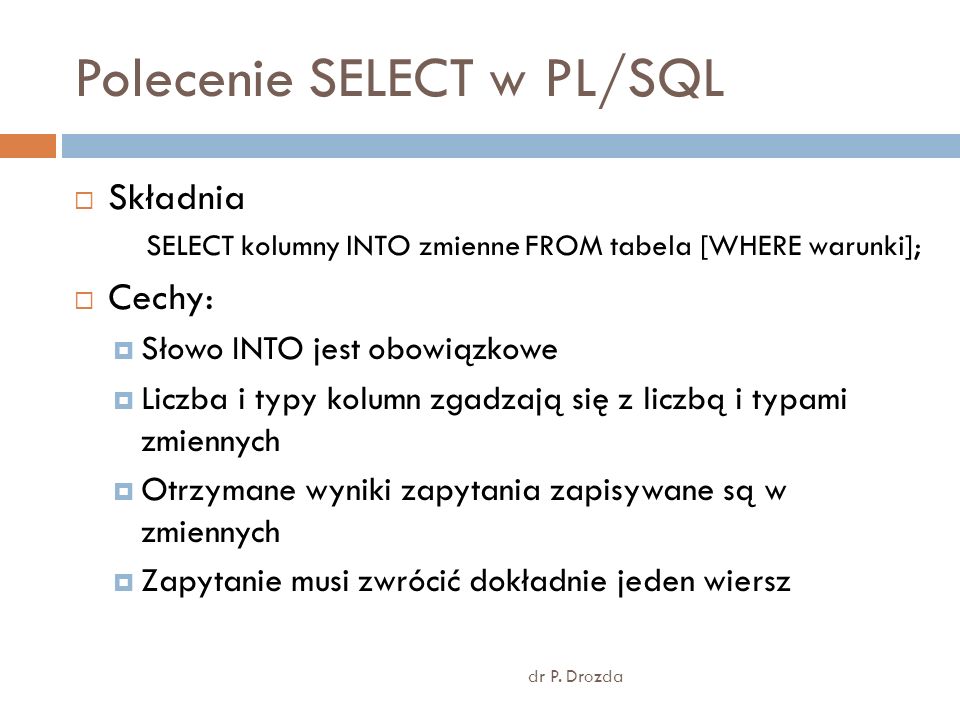 Polecenie SELECT w PL/SQL