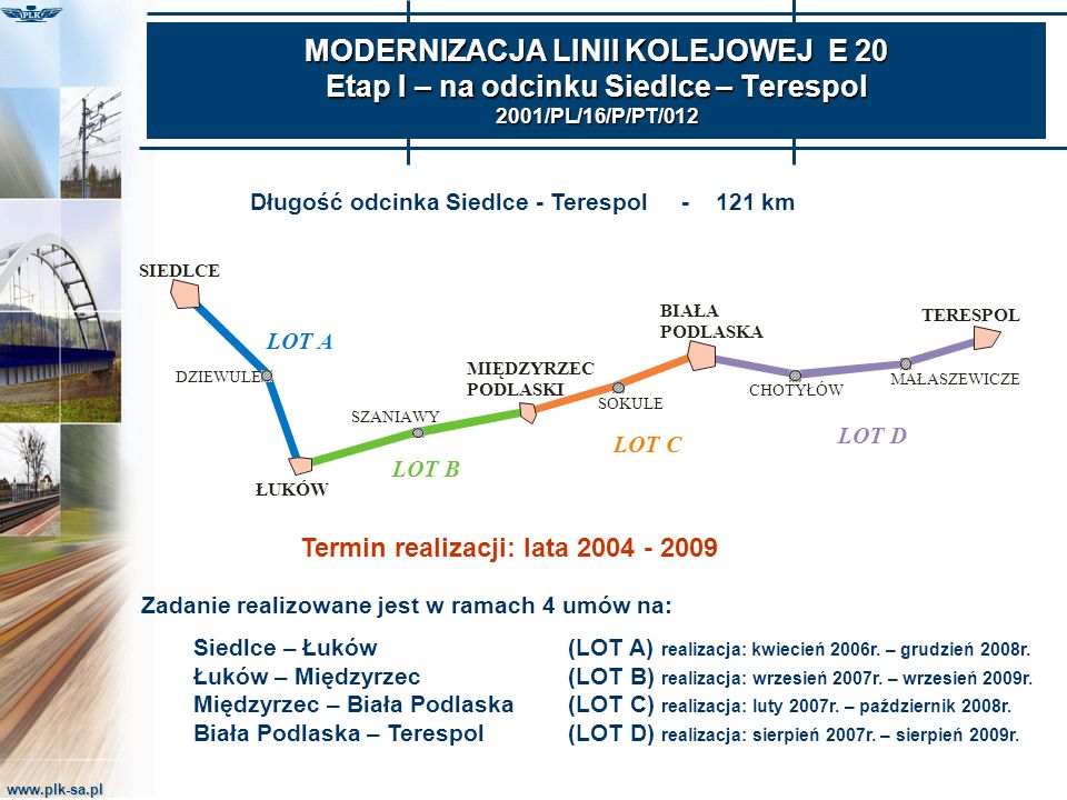 MODERNIZACJA LINII KOLEJOWEJ E 20 Etap I – na odcinku Siedlce – Terespol 2001/PL/16/P/PT/012