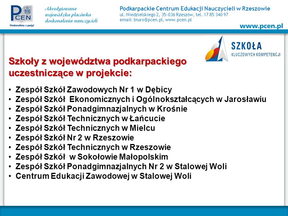 Szkoły z województwa podkarpackiego uczestniczące w projekcie: