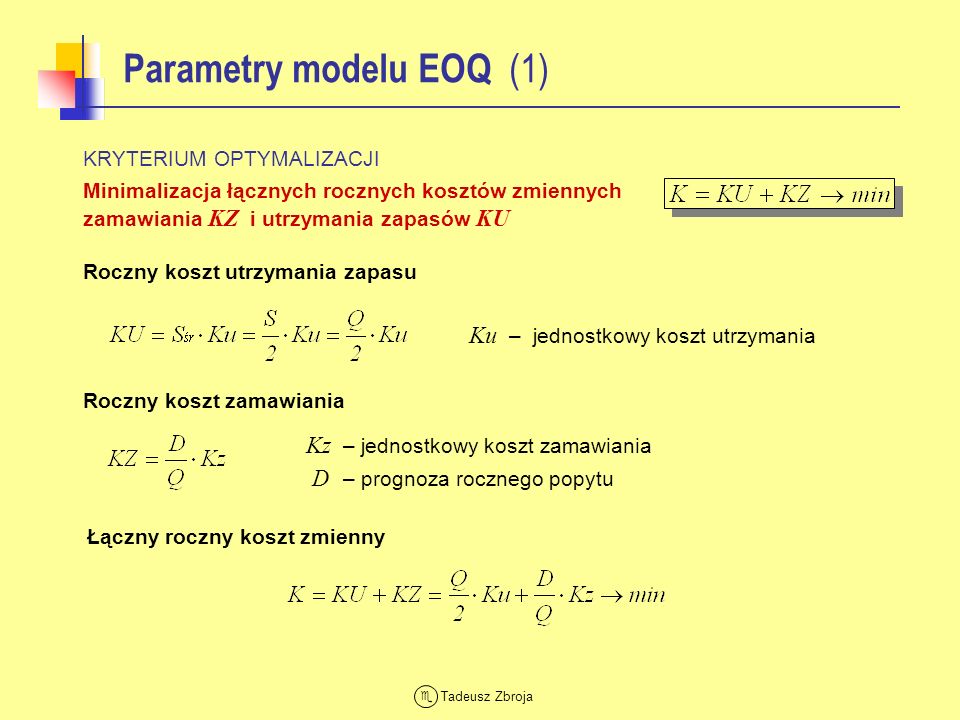 Parametry modelu EOQ (1)