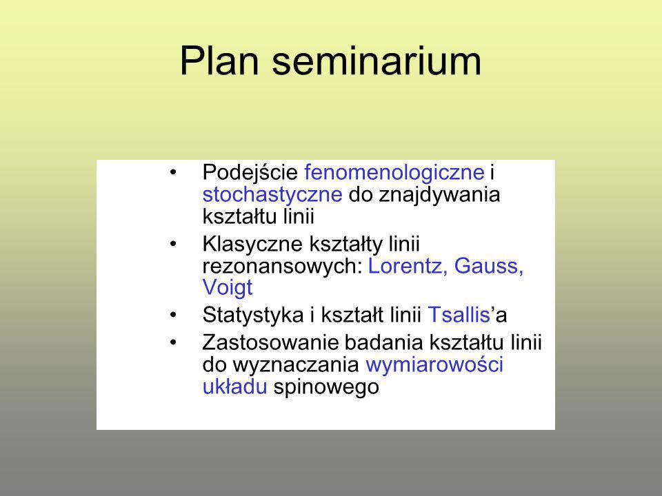Plan seminarium Podejście fenomenologiczne i stochastyczne do znajdywania kształtu linii.