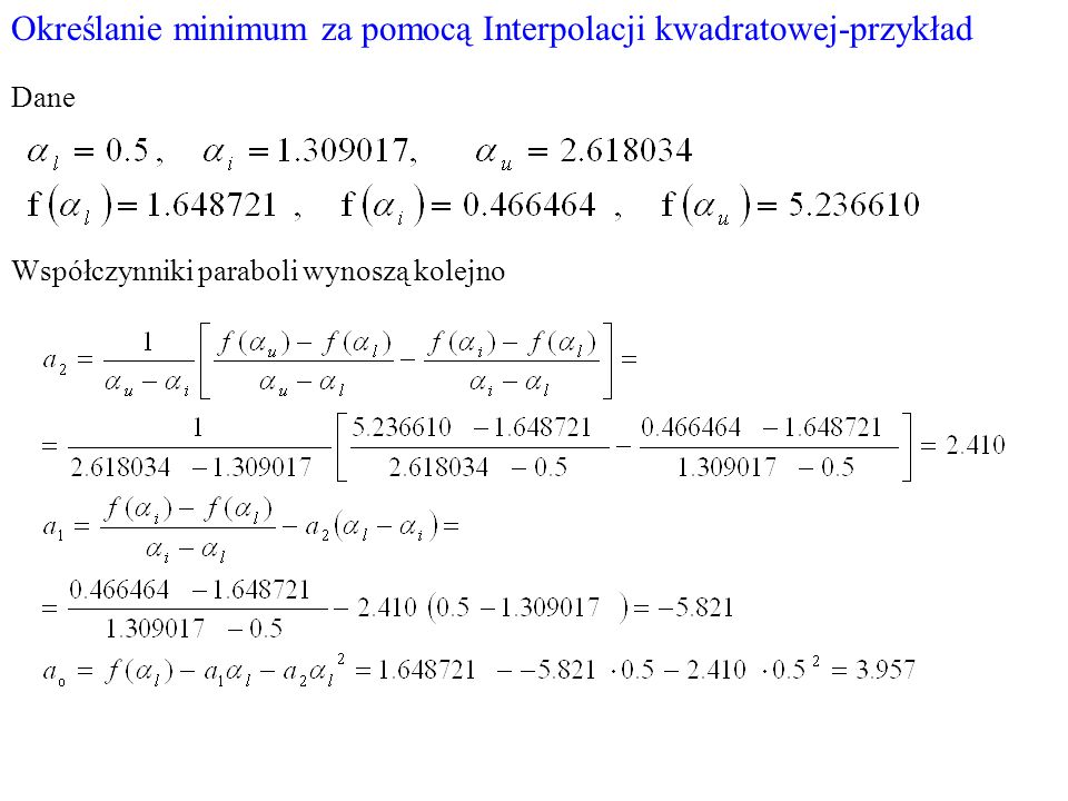 Określanie minimum za pomocą Interpolacji kwadratowej-przykład