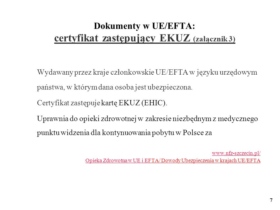 Dokumenty w UE/EFTA: certyfikat zastępujący EKUZ (załącznik 3)