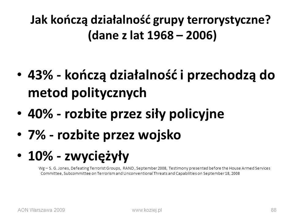 Jak kończą działalność grupy terrorystyczne (dane z lat 1968 – 2006)