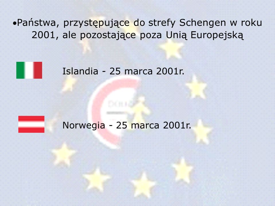 Państwa, przystępujące do strefy Schengen w roku 2001, ale pozostające poza Unią Europejską