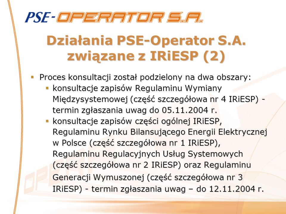 Działania PSE-Operator S.A. związane z IRiESP (2)