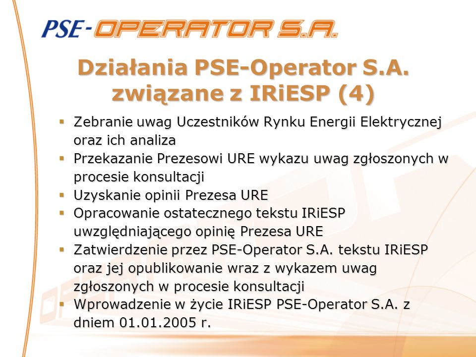 Działania PSE-Operator S.A. związane z IRiESP (4)