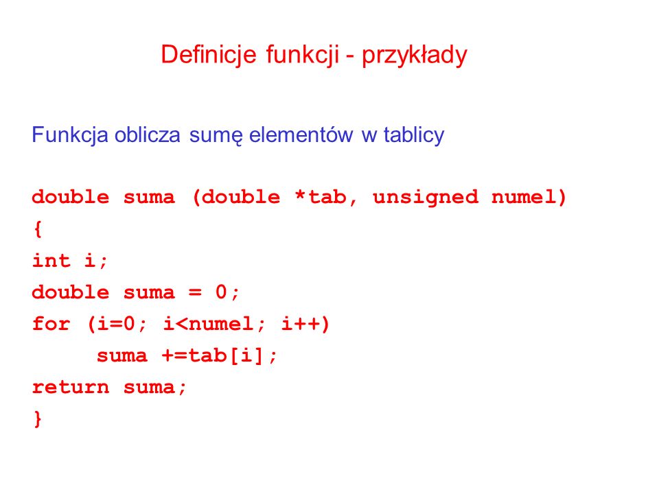 Definicje funkcji - przykłady
