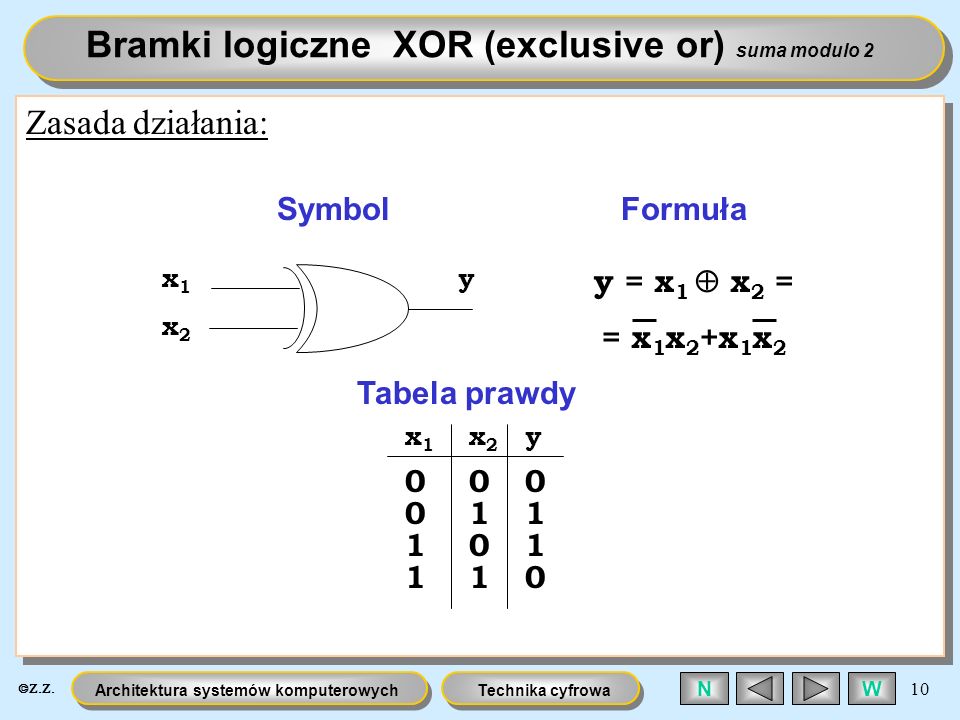 Bramki logiczne XOR (exclusive or) suma modulo 2
