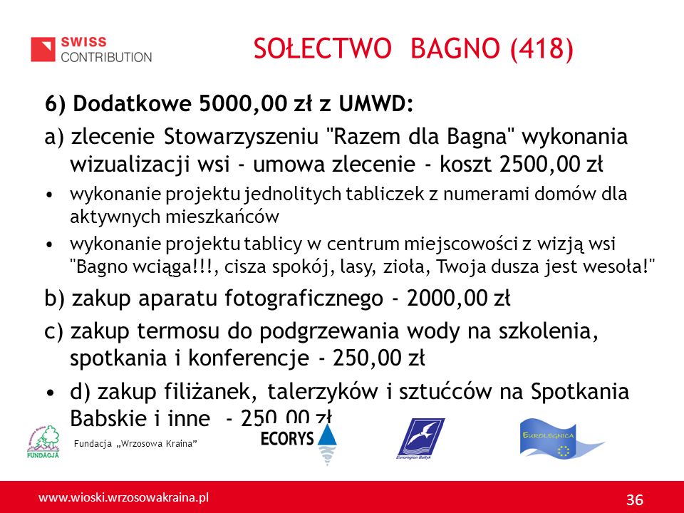 SOŁECTWO BAGNO (418) 6) Dodatkowe 5000,00 zł z UMWD: