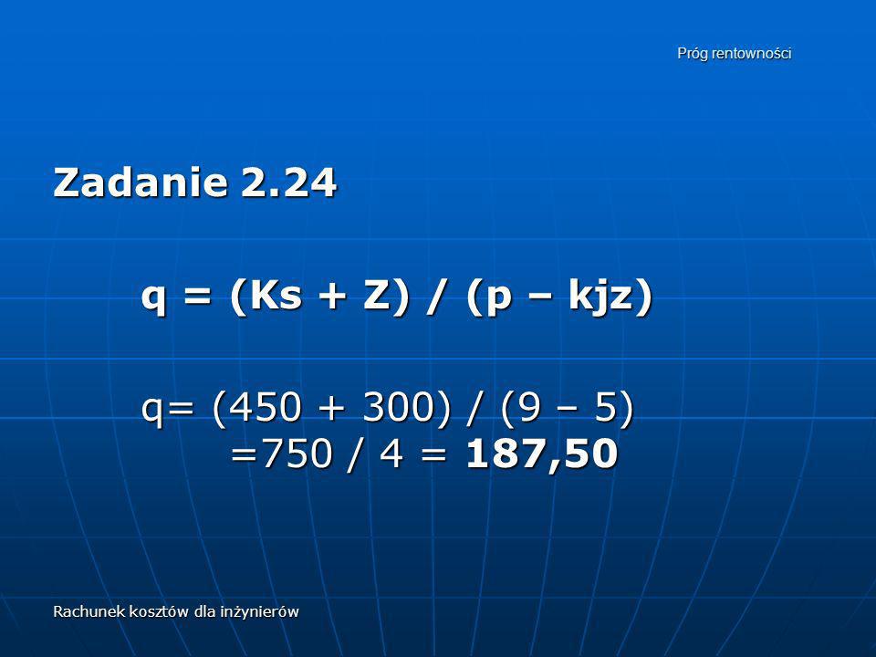 Zadanie 2.24 q = (Ks + Z) / (p – kjz)