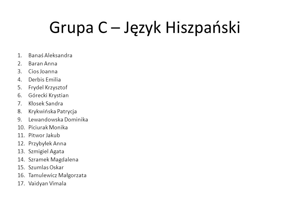 Grupa C – Język Hiszpański