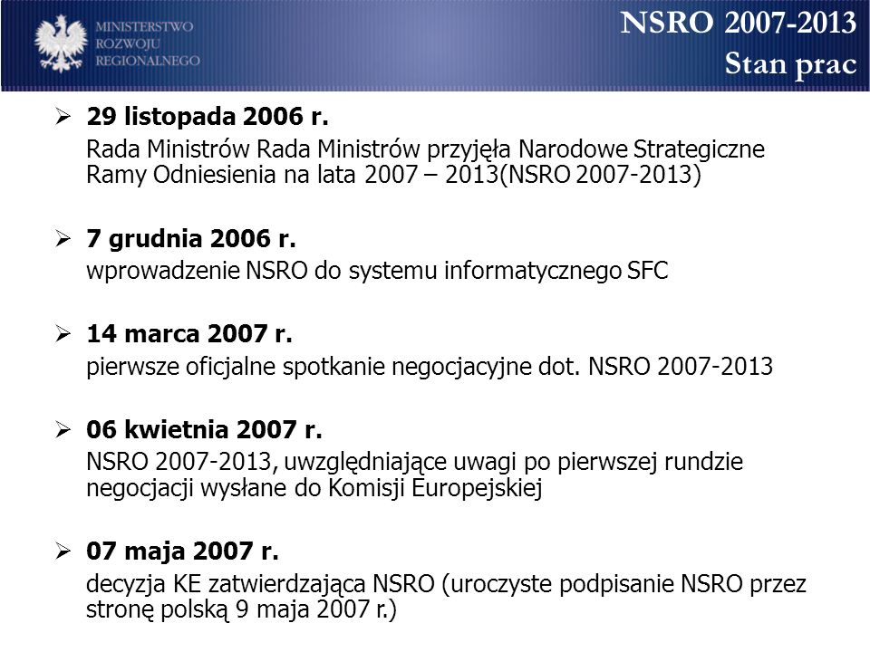 NSRO Stan prac 29 listopada 2006 r.