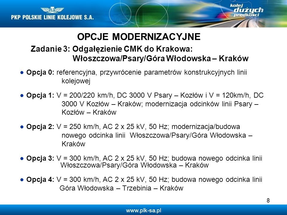 OPCJE MODERNIZACYJNE Zadanie 3: Odgałęzienie CMK do Krakowa: