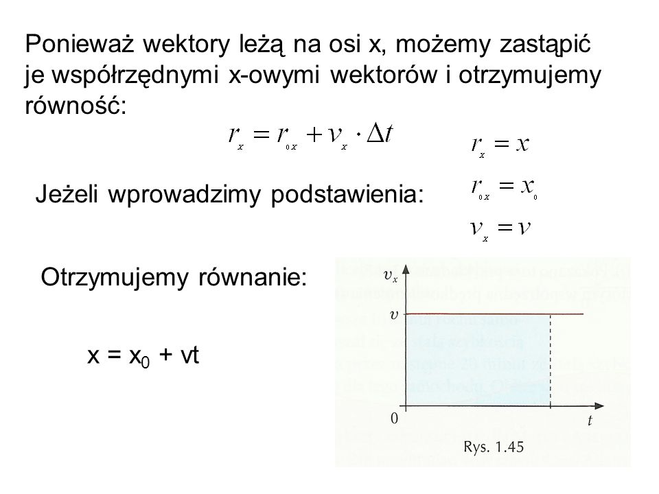 Ponieważ wektory leżą na osi x, możemy zastąpić je współrzędnymi x-owymi wektorów i otrzymujemy równość: