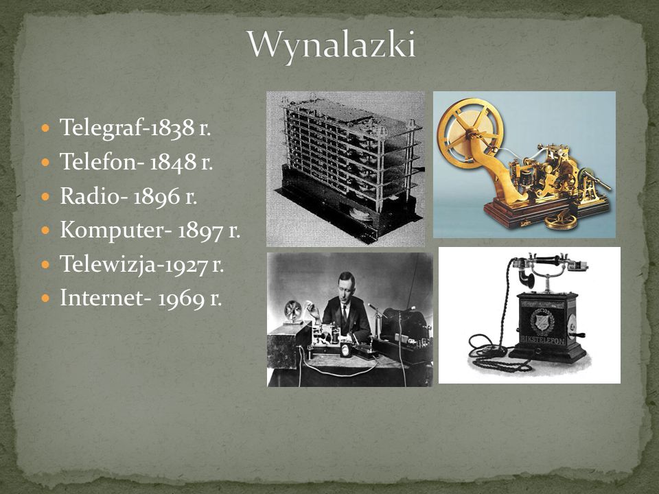 Wynalazki Telegraf-1838 r. Telefon r. Radio r.