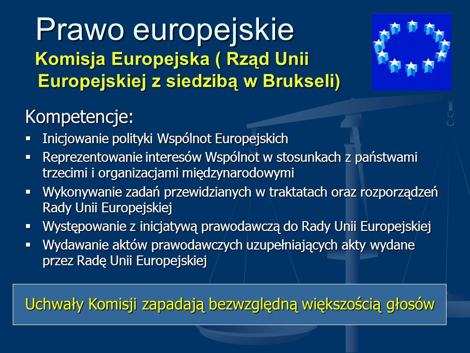 Prawo europejskie Komisja Europejska ( Rząd Unii Europejskiej z siedzibą w Brukseli)