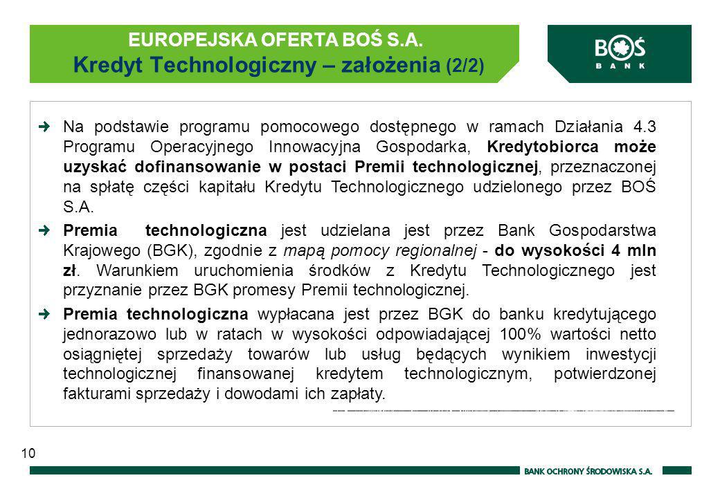 EUROPEJSKA OFERTA BOŚ S.A. Kredyt Technologiczny – założenia (2/2)