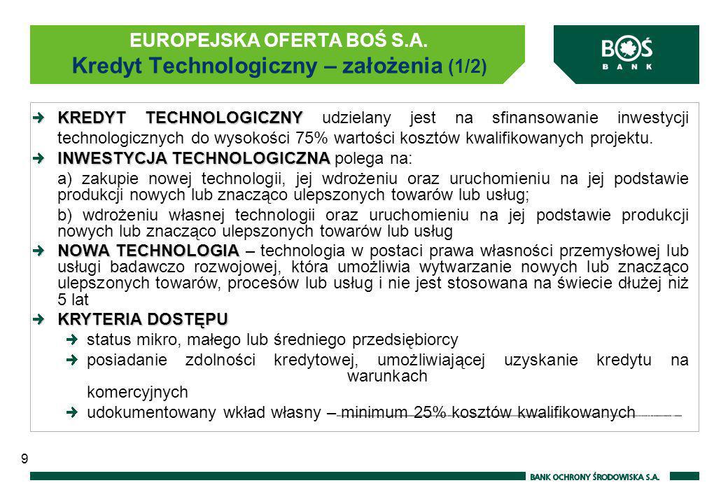 EUROPEJSKA OFERTA BOŚ S.A. Kredyt Technologiczny – założenia (1/2)