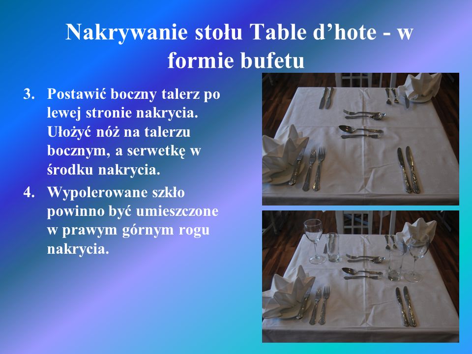 Nakrywanie stołu Table d’hote - w formie bufetu