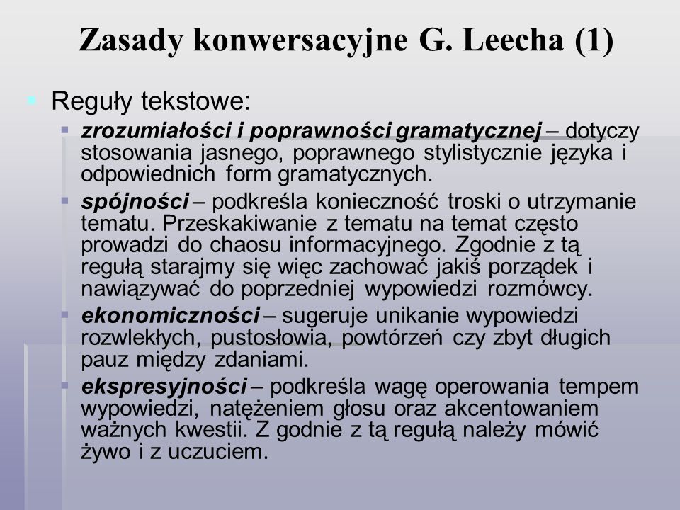 Zasady konwersacyjne G. Leecha (1)