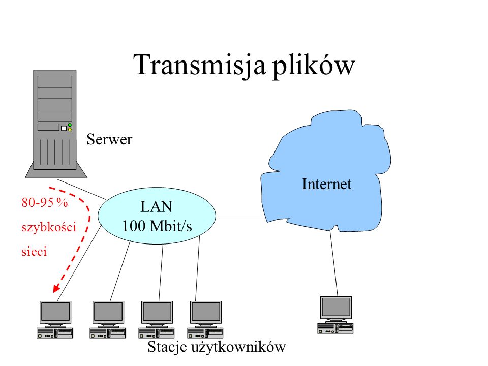 Transmisja plików Serwer Internet LAN 100 Mbit/s Stacje użytkowników