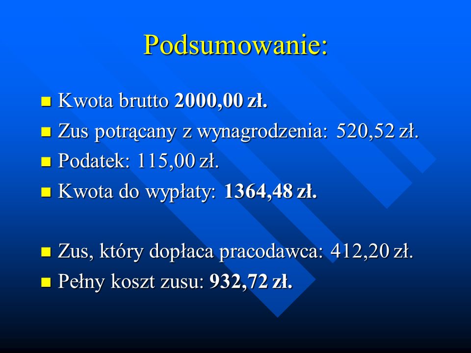 Podsumowanie: Kwota brutto 2000,00 zł.