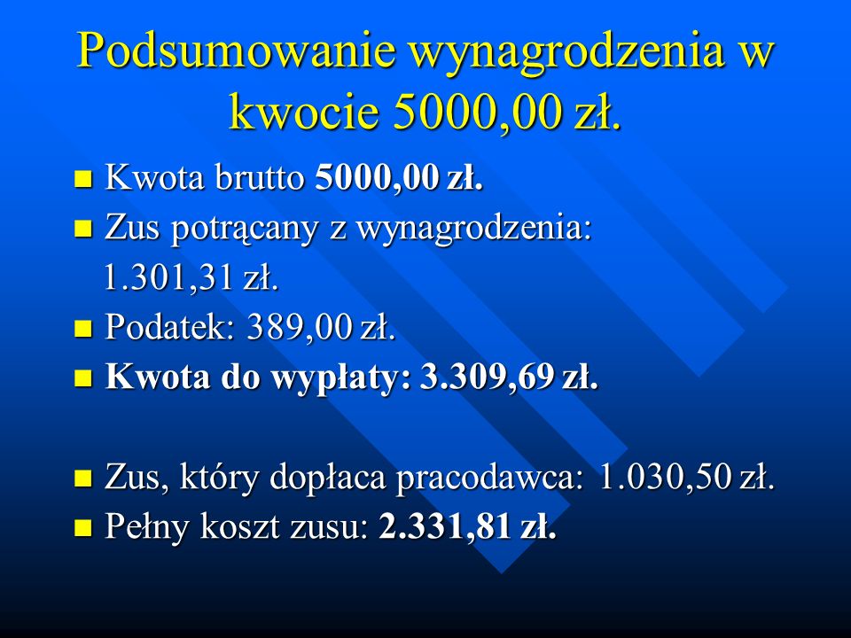 Podsumowanie wynagrodzenia w kwocie 5000,00 zł.