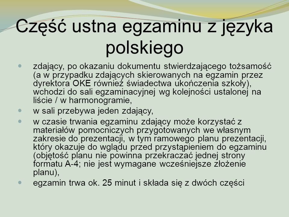 Część ustna egzaminu z języka polskiego
