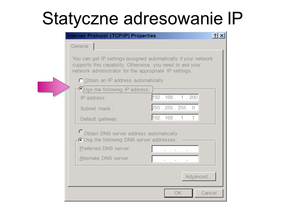 Statyczne adresowanie IP